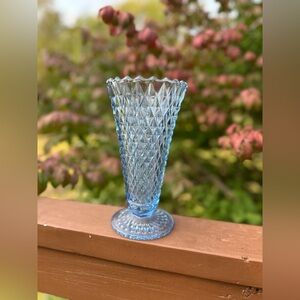Vintage Indiana Glass Diamond Point Regal Blue Flower Vase
